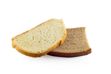  Slices of white and black bread on a white background