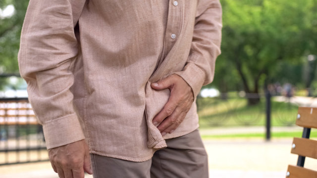 Elderly Man Suffering From Prostate Inflammation, Sudden Pain, Mens Health