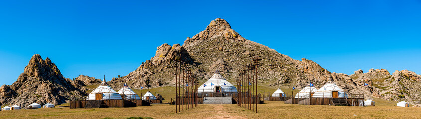 Eine Nachbildung des historischen Feldlagers von Dschingis Khan (geboren etwa 1155-1162, gestorben um 1227) 