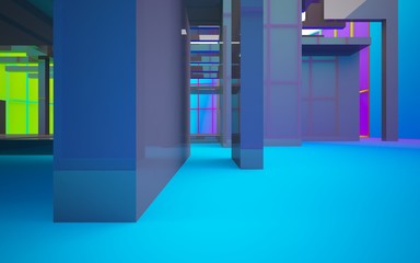 Abstract white and colored gradient  interior multilevel public space with window. 3D illustration and rendering.