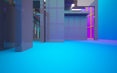 Abstract white and colored gradient  interior multilevel public space with window. 3D illustration and rendering.