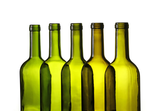 Empty Green Glass Wine Bottles Isolated On White