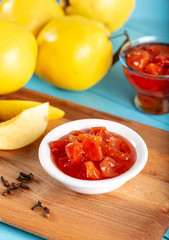 Fresh quince jam, background