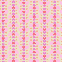 Sweet love colored hearts arranged in a geometric pattern. Vector illustration of a repeating seamless pattern on a light background.