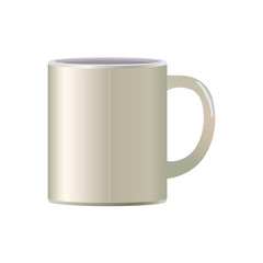 White light ceramic simple vector coffee mug for tea tea soup isolated object on white background.