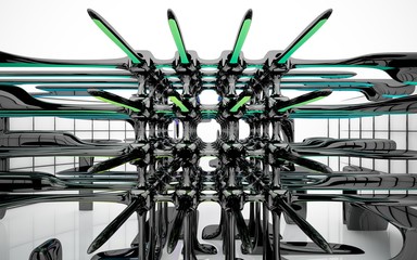 Obraz premium Abstract dynamic interior with brown and colored gradient smooth objects. 3D illustration and rendering