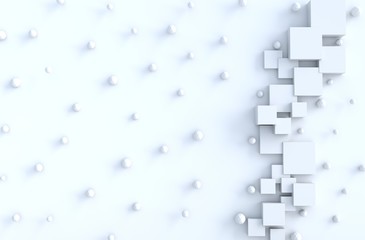 White geometric cube and polygon shapes  and copy space background. for design decorate. Realistic 3D render.