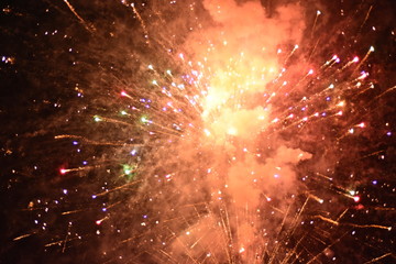 Celebration with fireworks at the night. Firecracker to celebrate a new year.