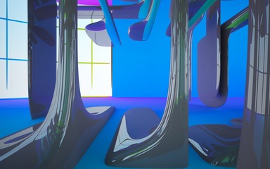 Abstract white, colored interior with window. 3D illustration and rendering.
