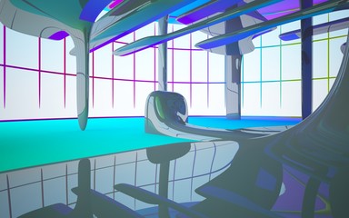 Abstract white, colored interior with window. 3D illustration and rendering.