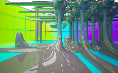 Abstract white, colored  interior with window. 3D illustration and rendering.
