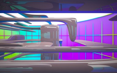 Abstract white, colored  interior with window. 3D illustration and rendering.