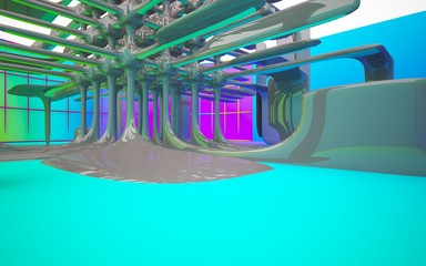 Abstract white, colored  interior with window. 3D illustration and rendering.