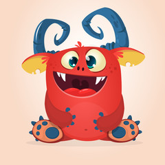 Funny happy red monster Halloween clipart illustration © drawkman