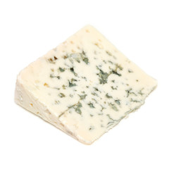 French Roquefort blue cheese isolated on a white studio background.