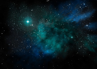 Star field in space and a nebulae. 3D rendering