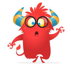 Funny cool cartoon monster waving. Vector illustration