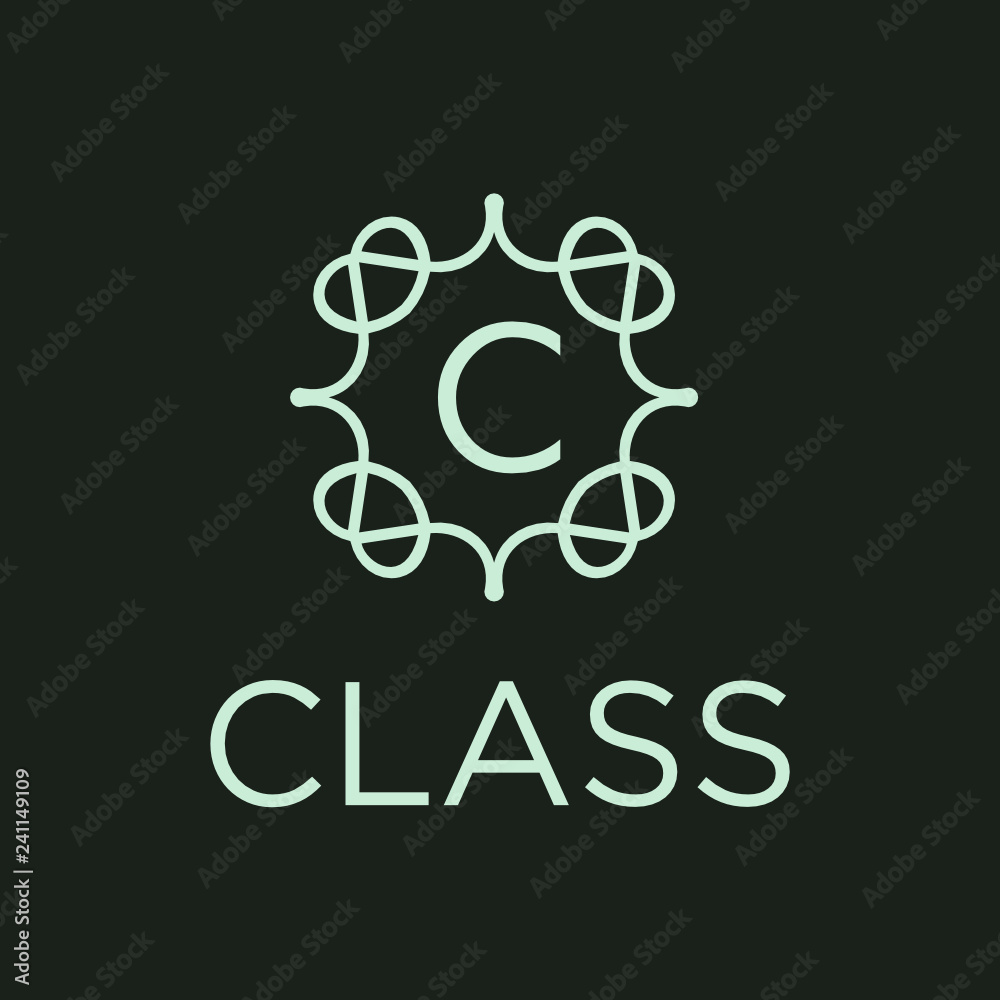 Poster premium linear shield monogram letter c logotype. elegant crest leaf stamp icon vector logo. luxury 
