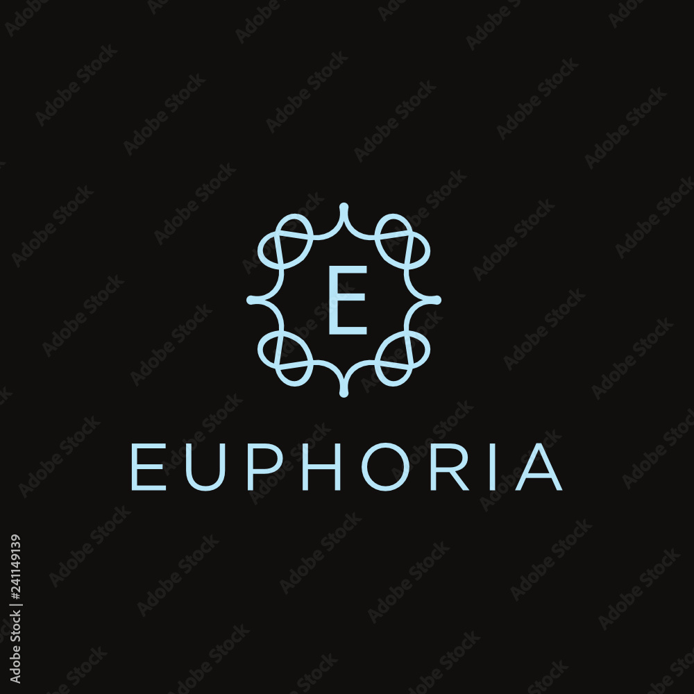 Poster premium linear shield monogram letter e logotype. elegant crest leaf stamp icon vector logo. luxury 