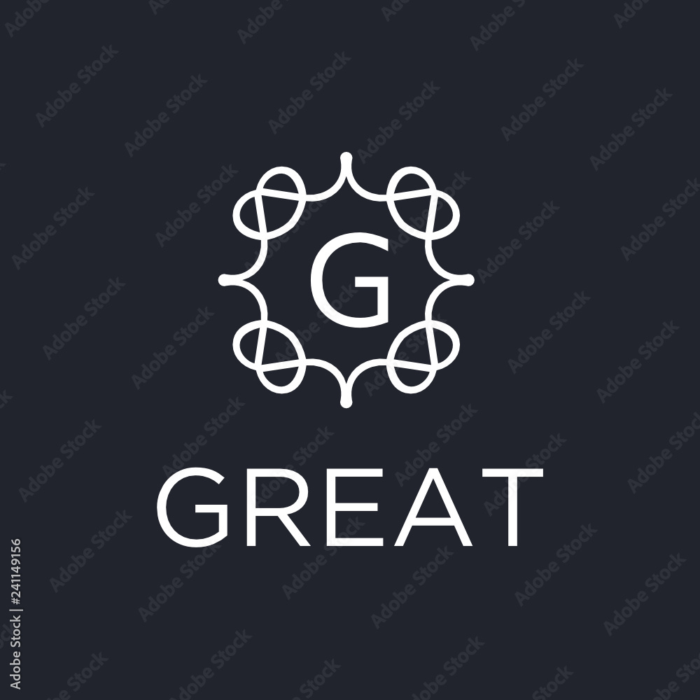 Poster premium linear shield monogram letter g logotype. elegant crest leaf stamp icon vector logo. luxury 