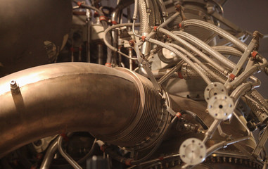 Detailed view of Pipes and tubes of a rocket engine