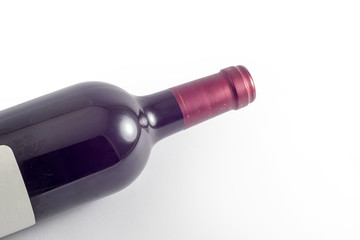  Bottle of red wine on white background
