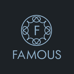 Premium linear shield monogram letter F logotype. Elegant crest leaf stamp icon vector logo. Luxury alphabet frame symbol. - Vector