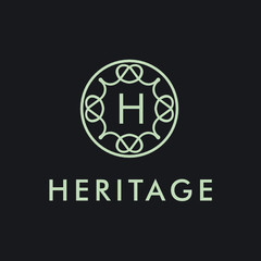 Premium linear shield monogram letter H logotype. Elegant crest leaf stamp icon vector logo. Luxury alphabet frame symbol. - Vector