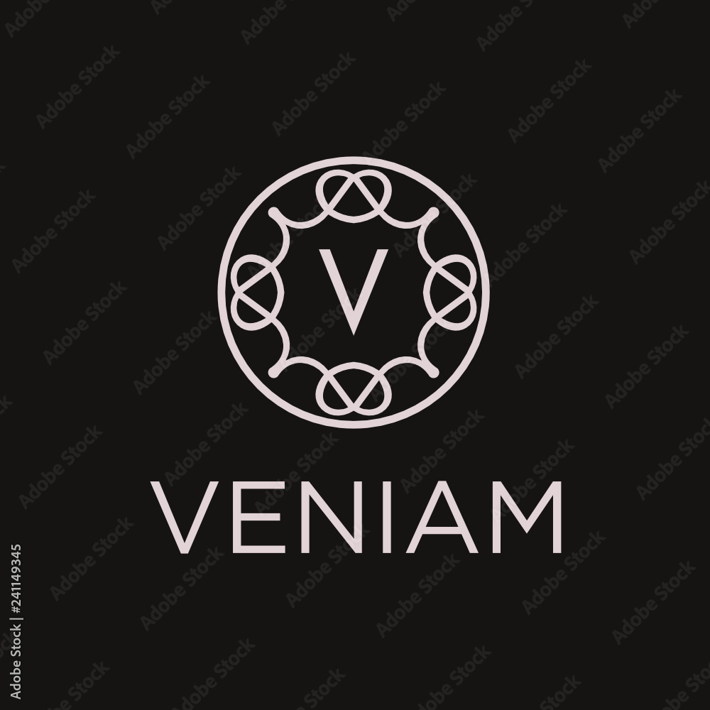 Poster premium linear shield monogram letter v logotype. elegant crest leaf stamp icon vector logo. luxury 