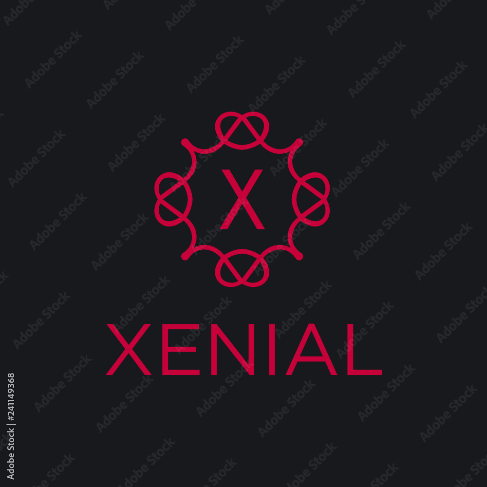 Poster premium linear shield monogram letter x logotype. elegant crest leaf stamp icon vector logo. luxury 