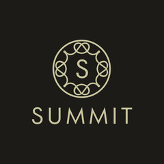 Premium linear shield monogram letter S logotype. Elegant crest leaf stamp icon vector logo. Luxury alphabet frame symbol. - Vector