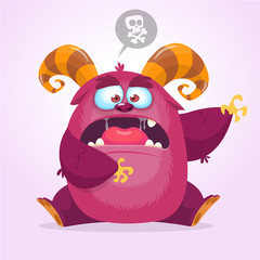 Angry cartoon monster. Halloween vector horned monster