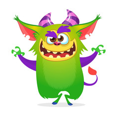 Funny cartoon troll character dancing. Vector illustration
