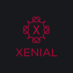 Premium linear shield monogram letter X logotype. Elegant crest leaf stamp icon vector logo. Luxury alphabet frame symbol. - Vector