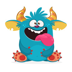 Happy monster showing tongue. Cartoon illustration. Vector isolated © drawkman