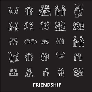 Friendship editable line icons vector set on black background. Friendship  white outline illustrations, signs,symbols Stock Vector | Adobe Stock