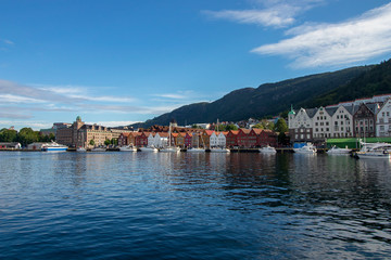 Fototapeta na wymiar The famous Bryggen harbour district in Bergen, Norway. Bryggen is included on UNESCO's World Heritage List.