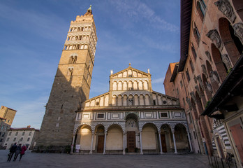 Fototapeta premium The beautiful facade of the Cathedral of San Zeno in Pistoia, Tuscany, Italy