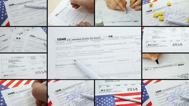 Montage composition collage on american 1040 Individual Income Tax return form. Revenue service The Internal Revenue Service (IRS) of the United States federal government concept