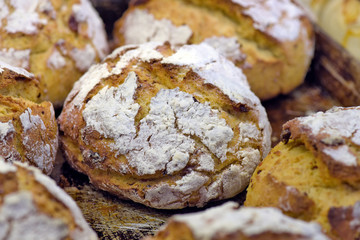 Closeup of Portuguese bread on bakery counter