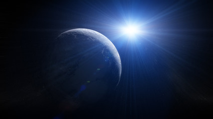 Obraz na płótnie Canvas Weltall - Weltraum mit Sonne im Gegenlicht (blau, schwarz)