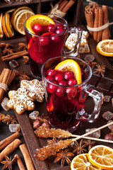 Winter  hot drink with spices and tasty cookies