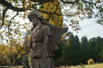 Graveyard angel statue front-side view 
