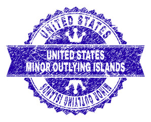 UNITED STATES MINOR OUTLYING ISLANDS rosette stamp seal watermark with distress style. Designed with round rosette, ribbon and small crowns.