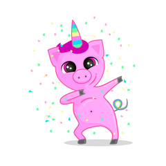 Funny Party Pig unicorn dabbing vector illustration
