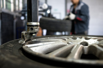 Tire changing at car service