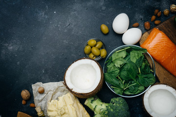 KETOGENIC DIET. Low carbs hight fat products. Healthy eating food, meal plan protein fat. Healthy...