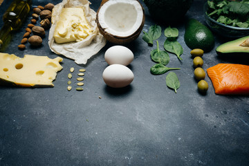 KETOGENIC DIET. Low carbs hight fat products. Healthy eating food, meal plan protein fat. Healthy nutrition. Keto lunch. Ketogenic diet breakfast.