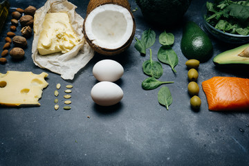 KETOGENIC DIET. Low carbs hight fat products. Healthy eating food, meal plan protein fat. Healthy nutrition. Keto lunch. Ketogenic diet breakfast.