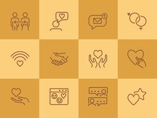 Relationships line icon set. Set of line icons on white background. Sociality concept. Message, notification, relationship. Vector illustration can be used for topics like internet, chatting - obrazy, fototapety, plakaty